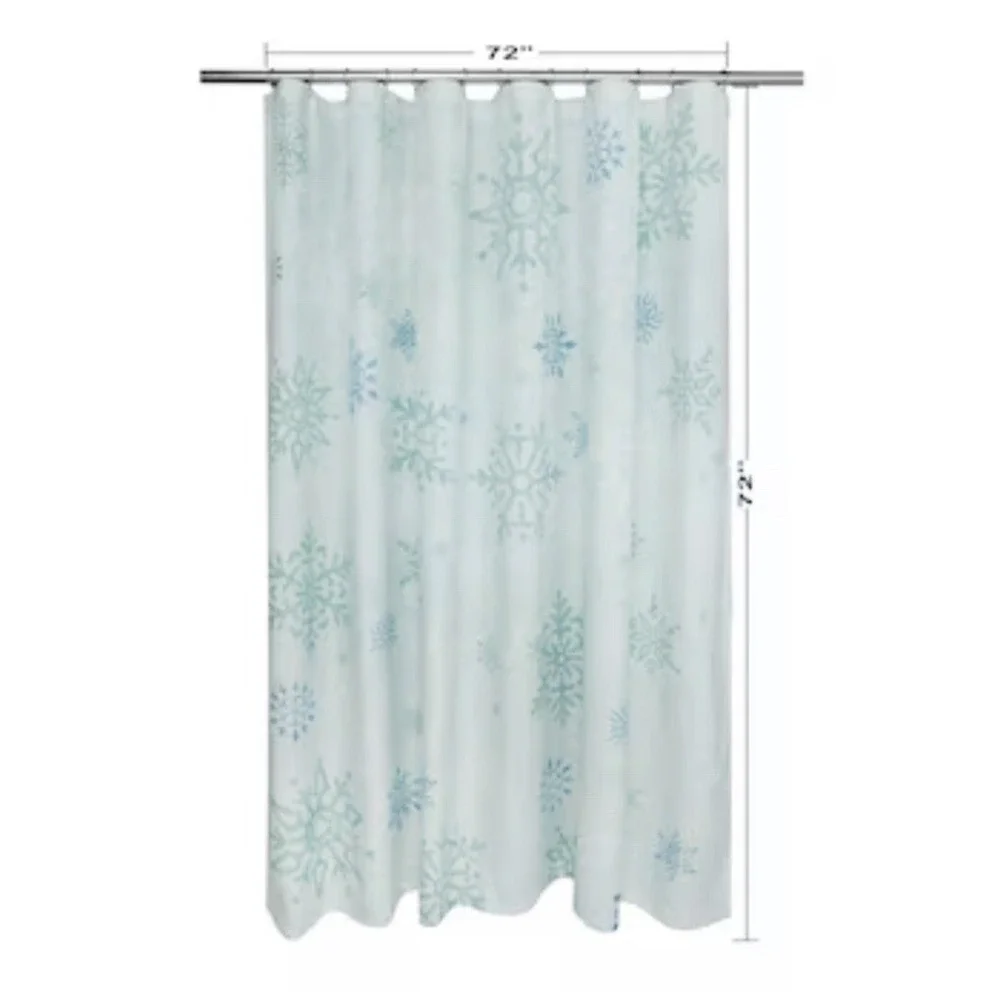 Holiday Living 72-in W x‎ 72-in L Green With Snowflakes Fabric Shower Curtain